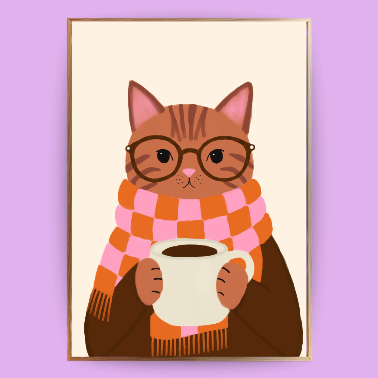 Cozy Cat Poster - Terracotta