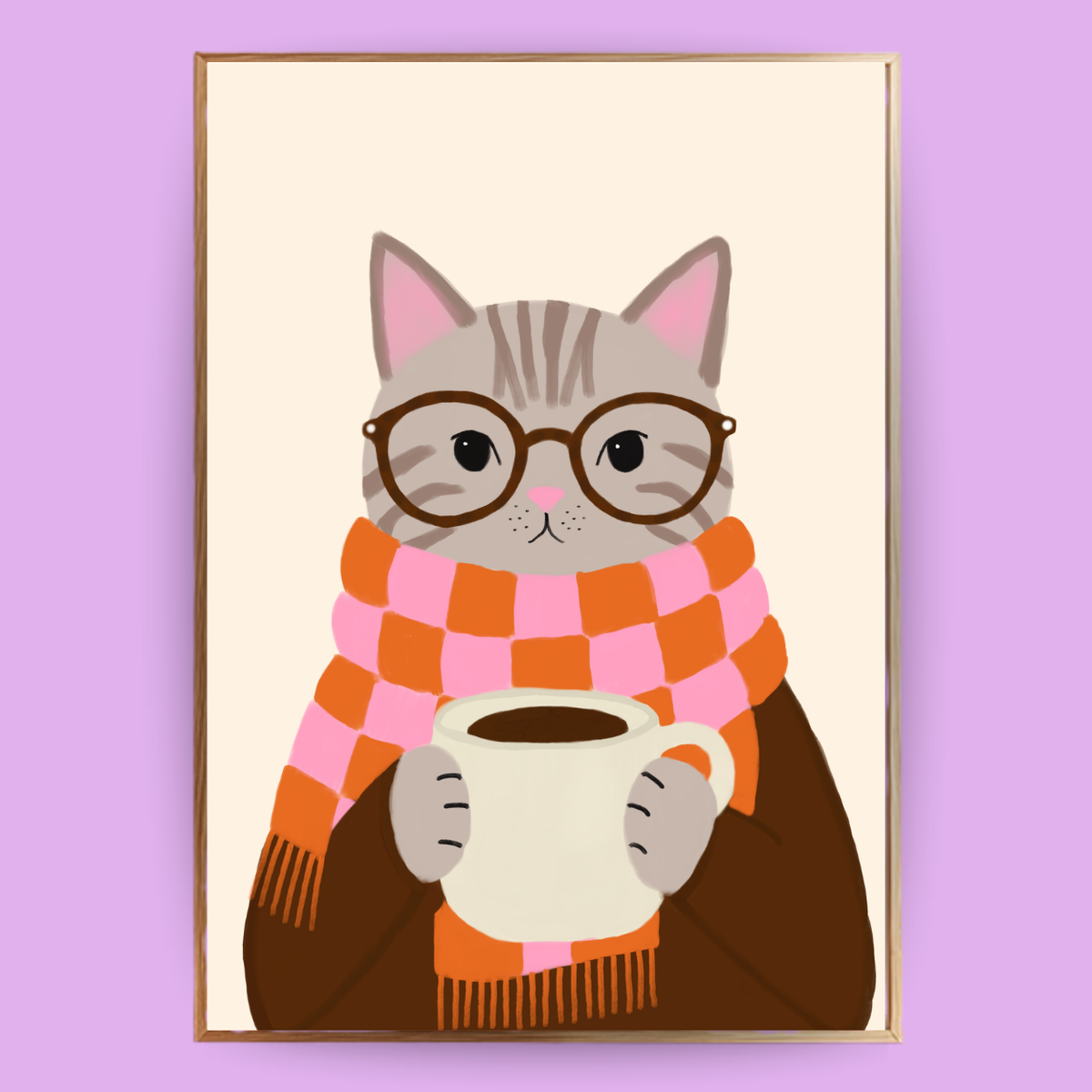 Cozy Cat Poster - Grau