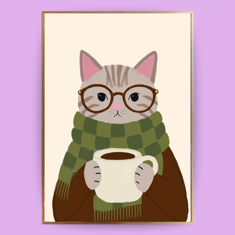 Cozy Cat Poster - Grau