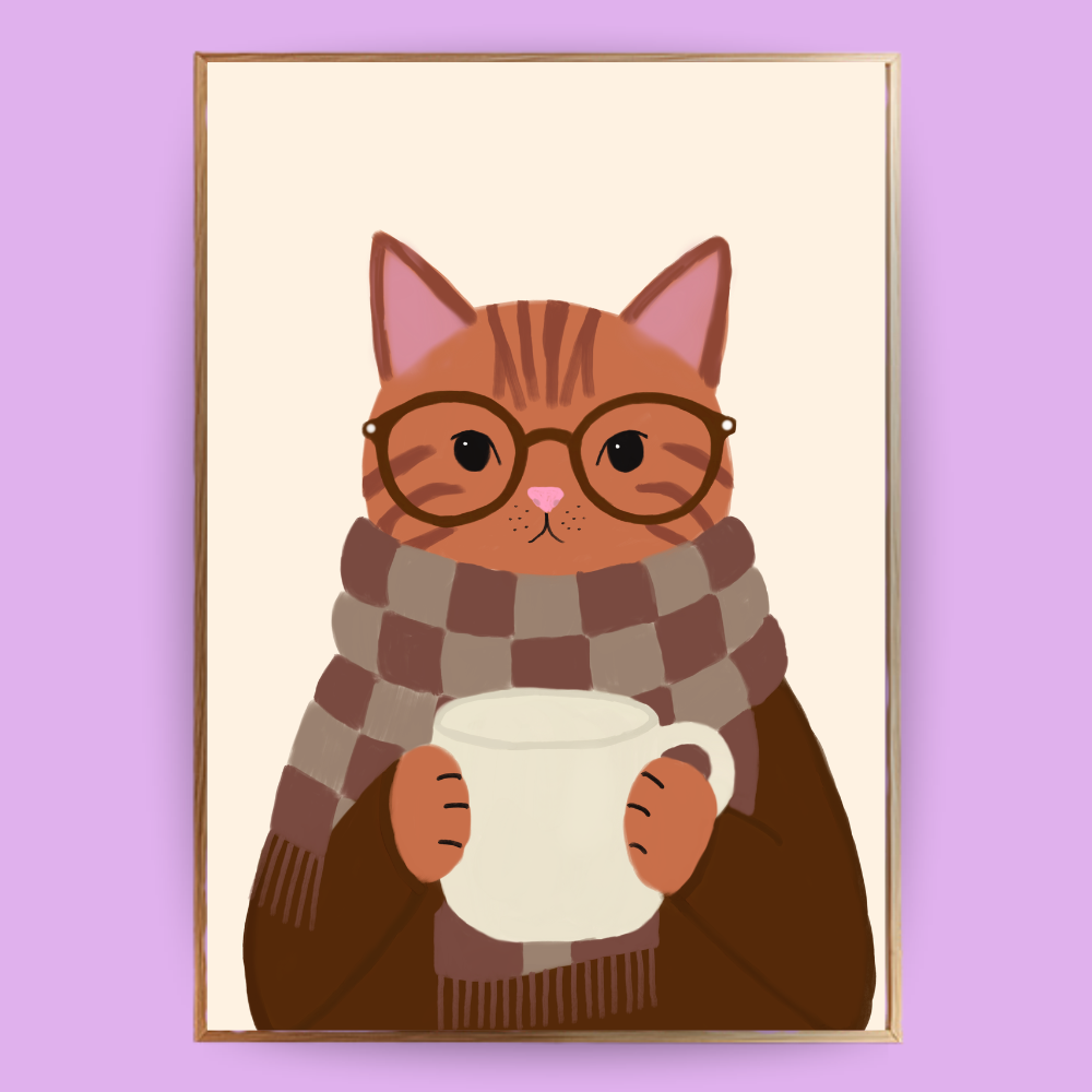 Cozy Cat Poster - Terracotta