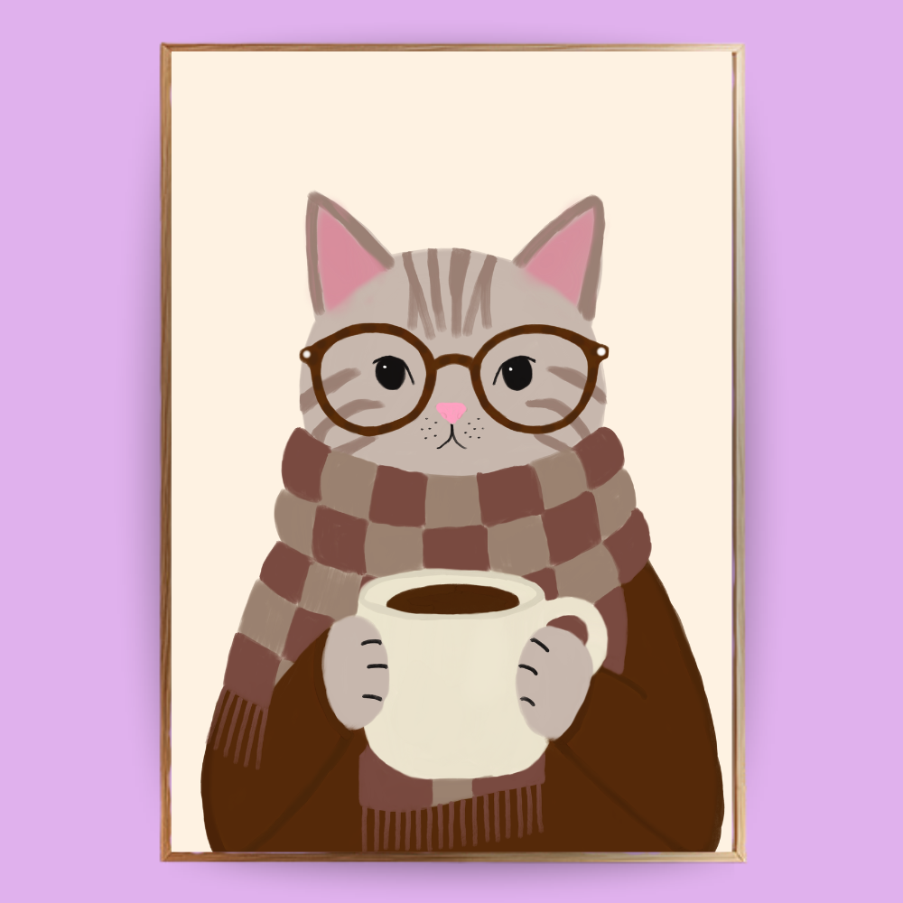 Cozy Cat Poster - Grau