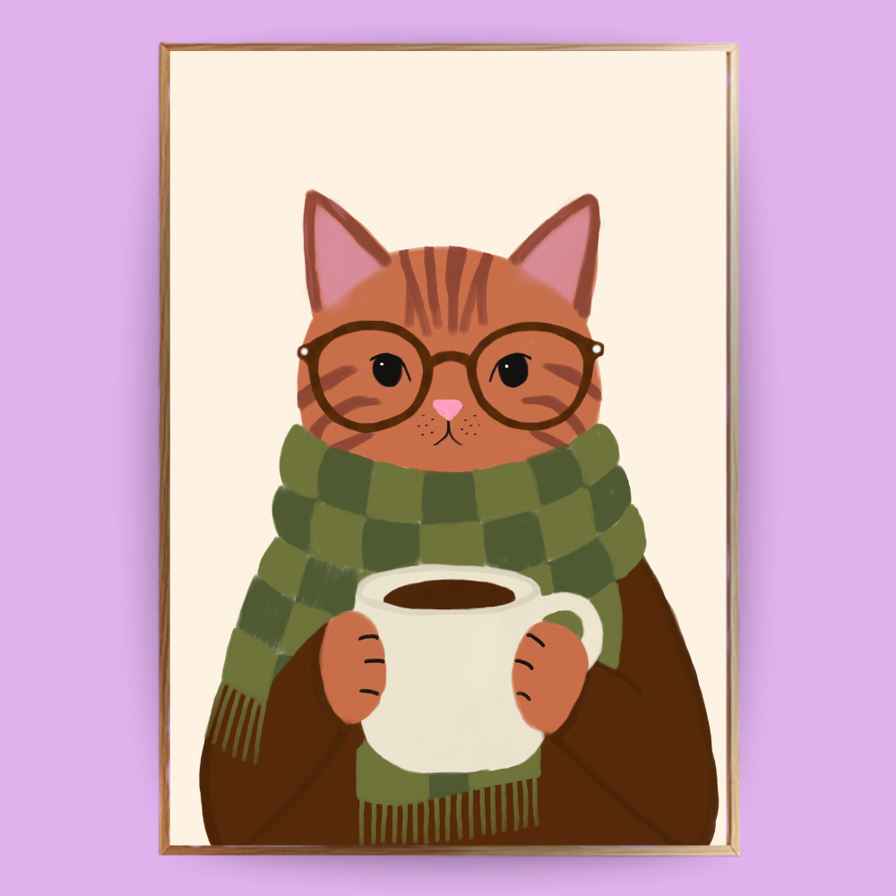 Cozy Cat Poster - Terracotta