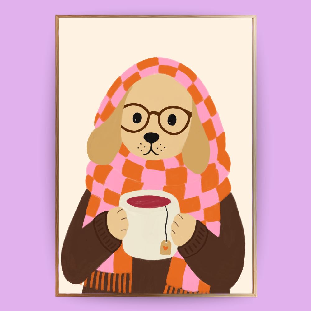 Cozy Dog Poster - Creme