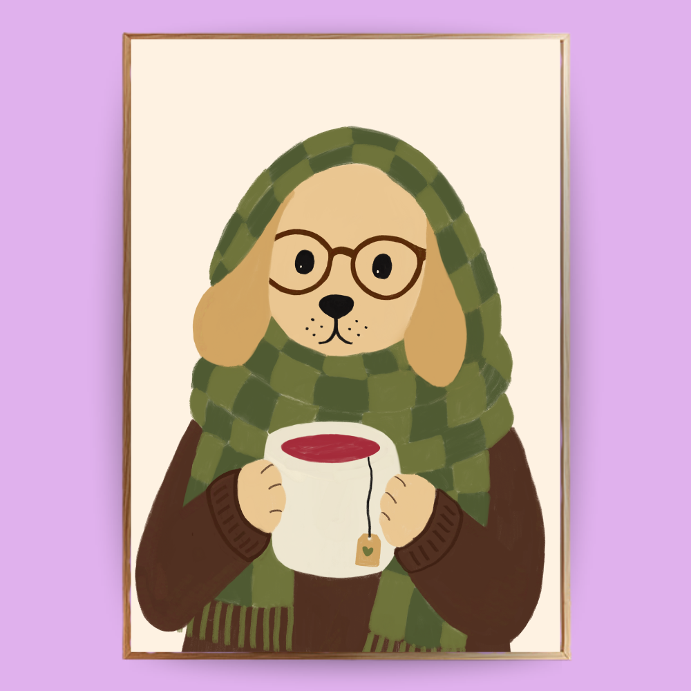Cozy Dog Poster - Creme