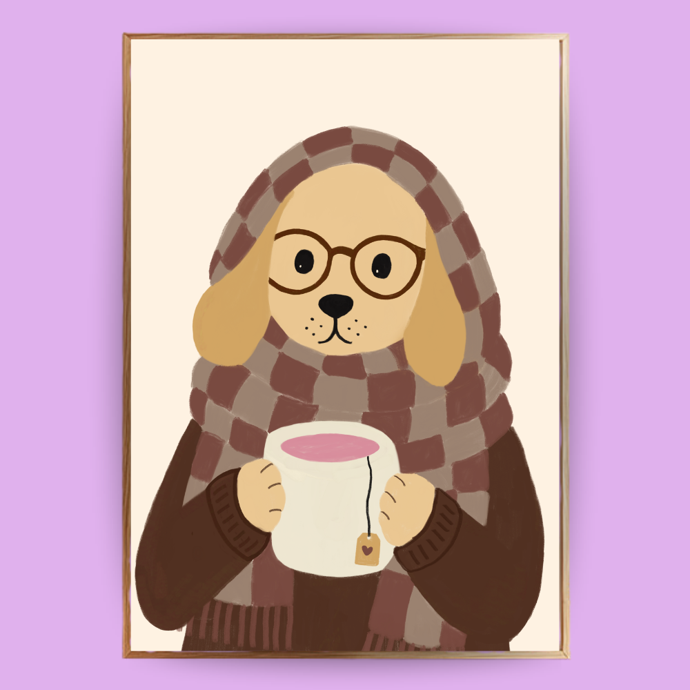 Cozy Dog Poster - Creme