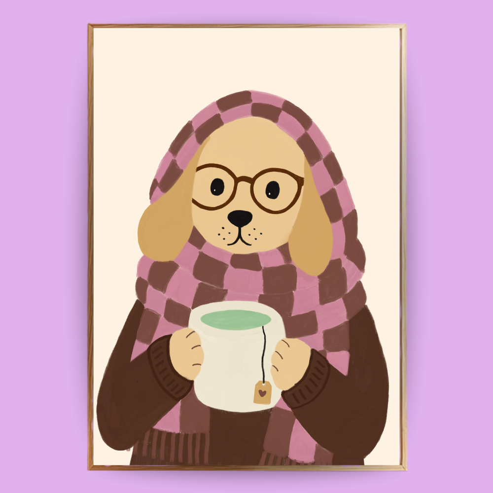 Cozy Dog Poster - Creme