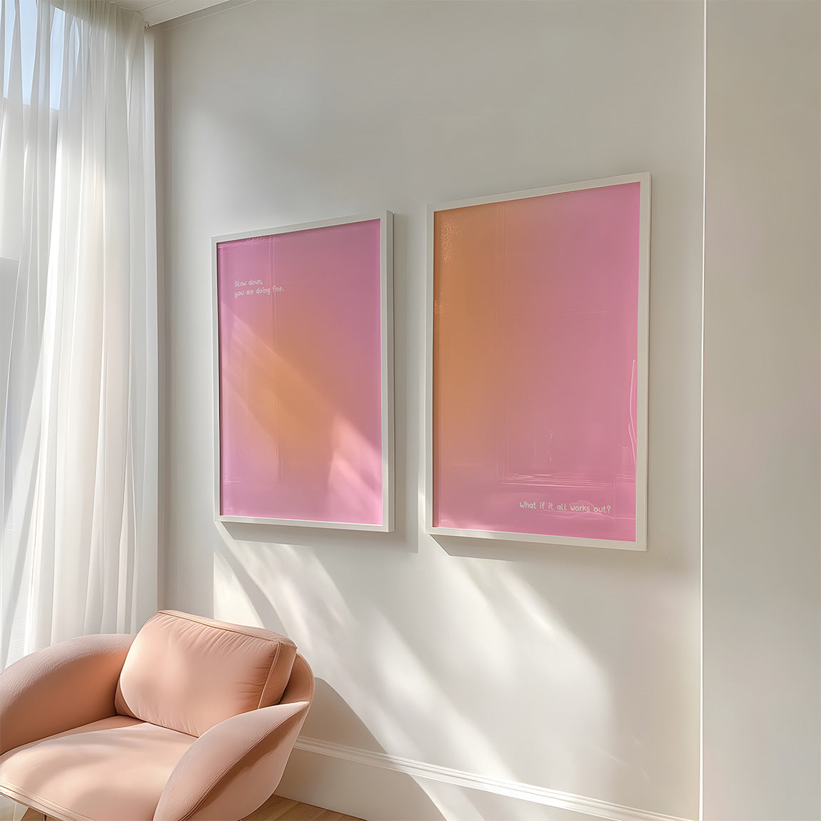Set aus 2 Postern: Aura in pink & orange