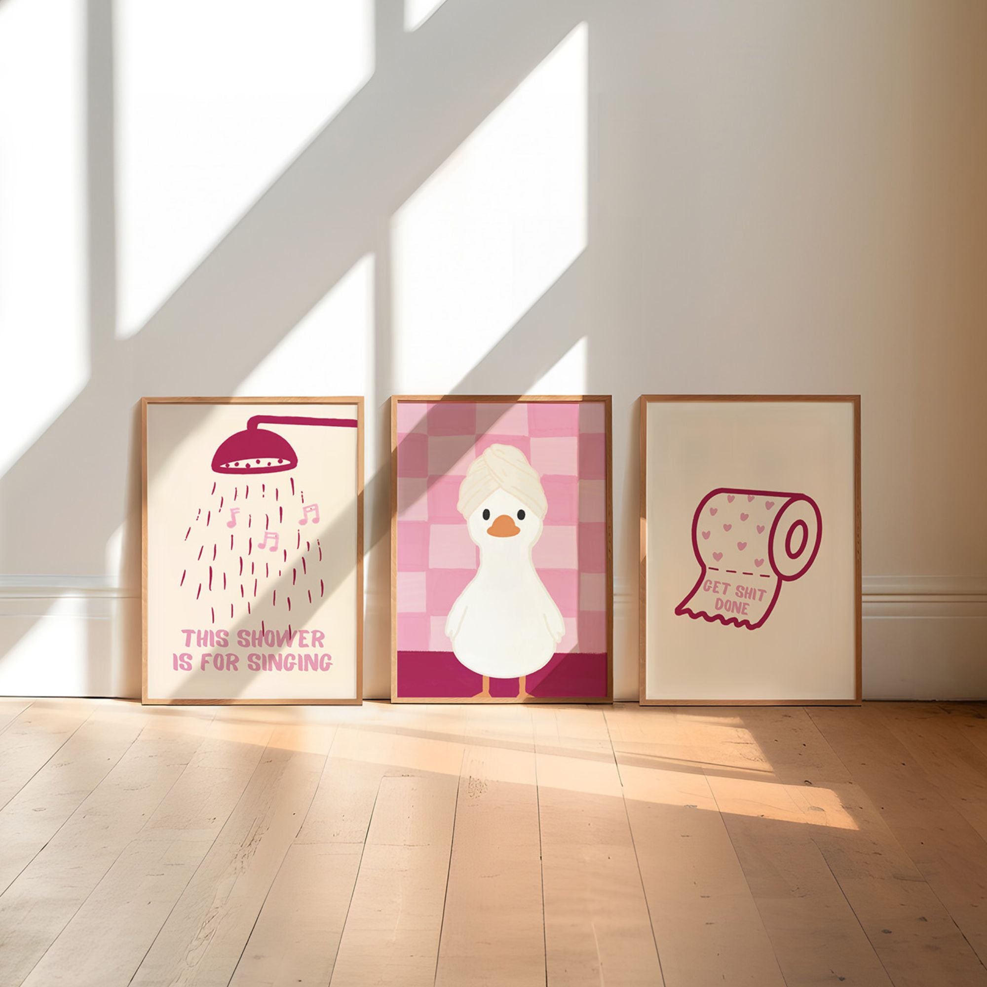 Set aus 3 Postern: Badezimmer Poster rosa & rot - LostPrint