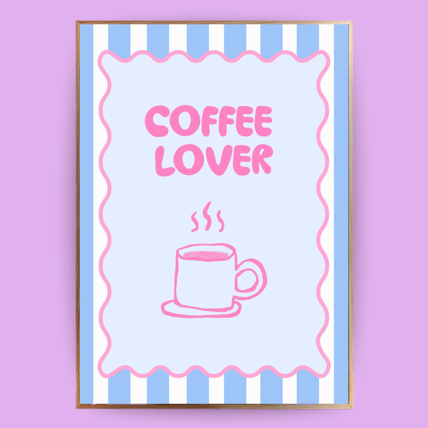 Poster im Rahmen mit Aufdruck "Coffee Lover" in der Farbe rosa und blau