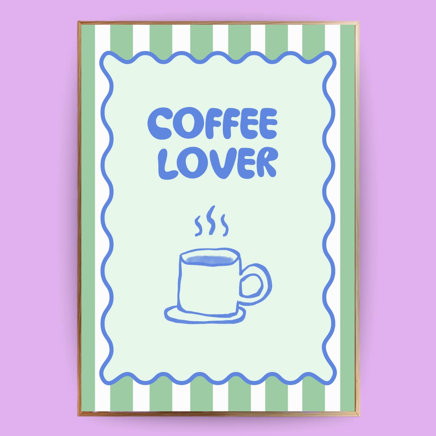Poster im Rahmen mit Aufdruck "Coffee Lover" in der Farbe grün und blau