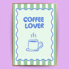 Poster im Rahmen mit Aufdruck "Coffee Lover" in der Farbe grün und blau