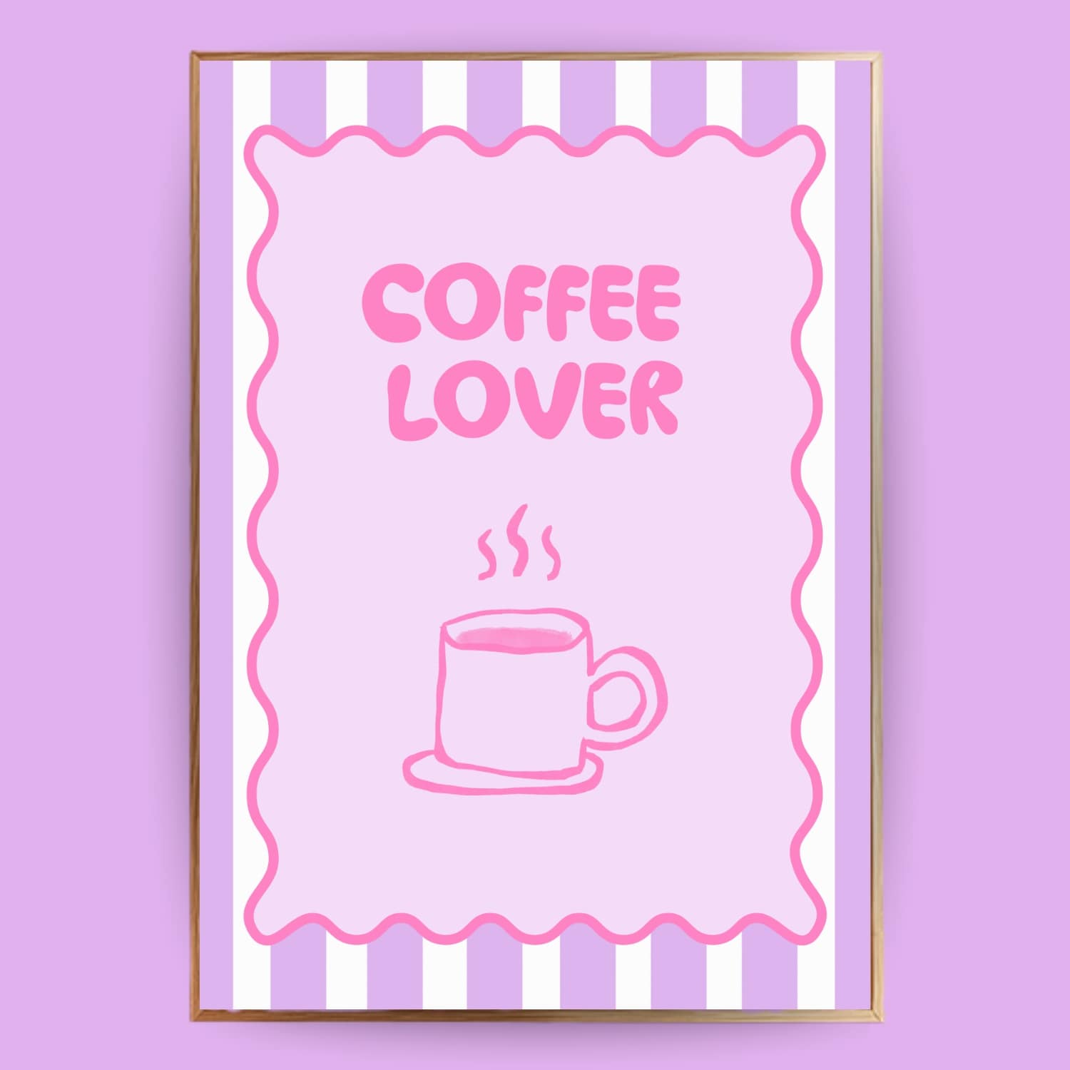Poster im Rahmen mit Aufdruck "Coffee Lover" in der Farbe rosa und lila