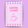 Poster im Rahmen mit Aufdruck "Coffee Lover" in der Farbe rosa und lila