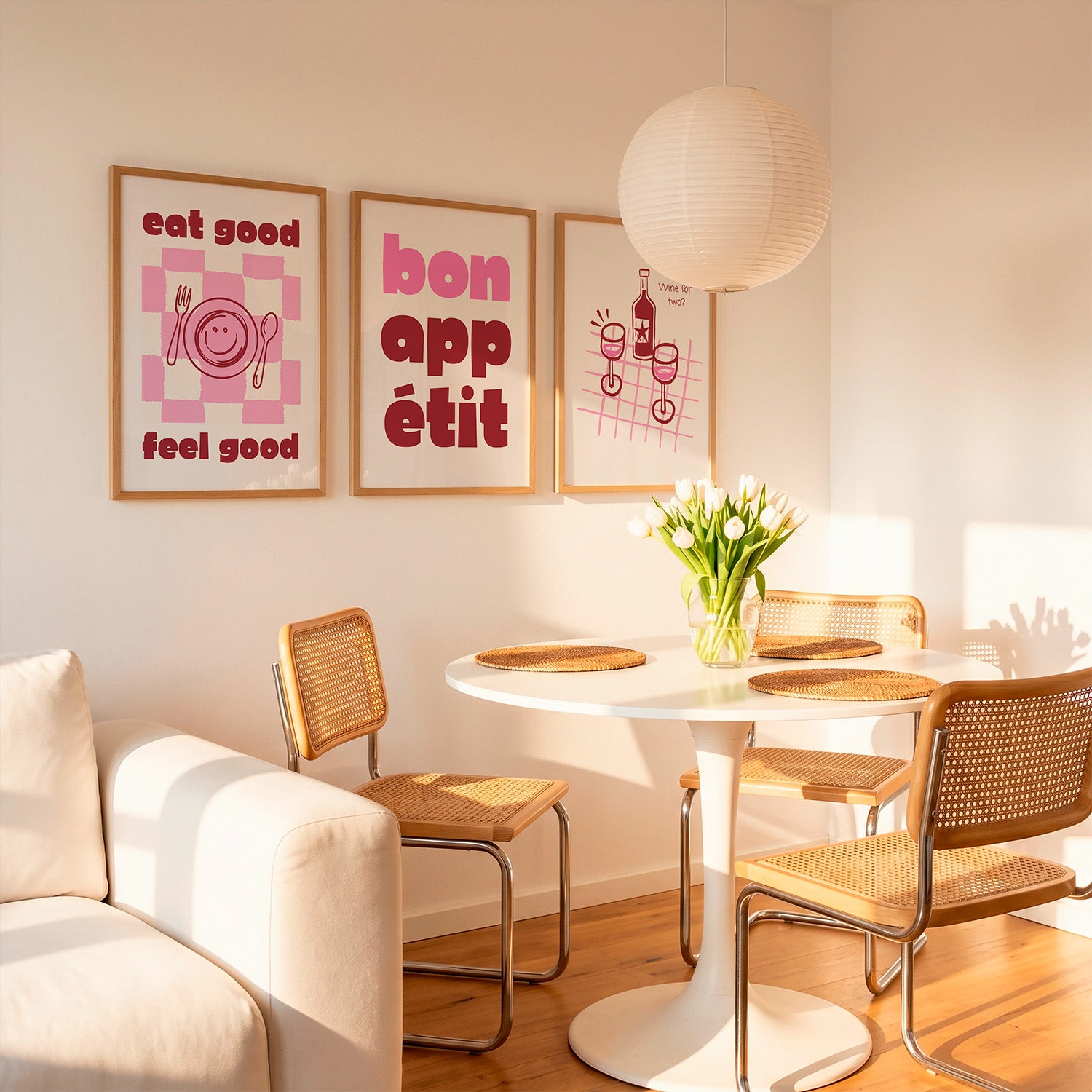 Set aus 3 Postern: Esszimmer Poster rosa & rot - LostPrint